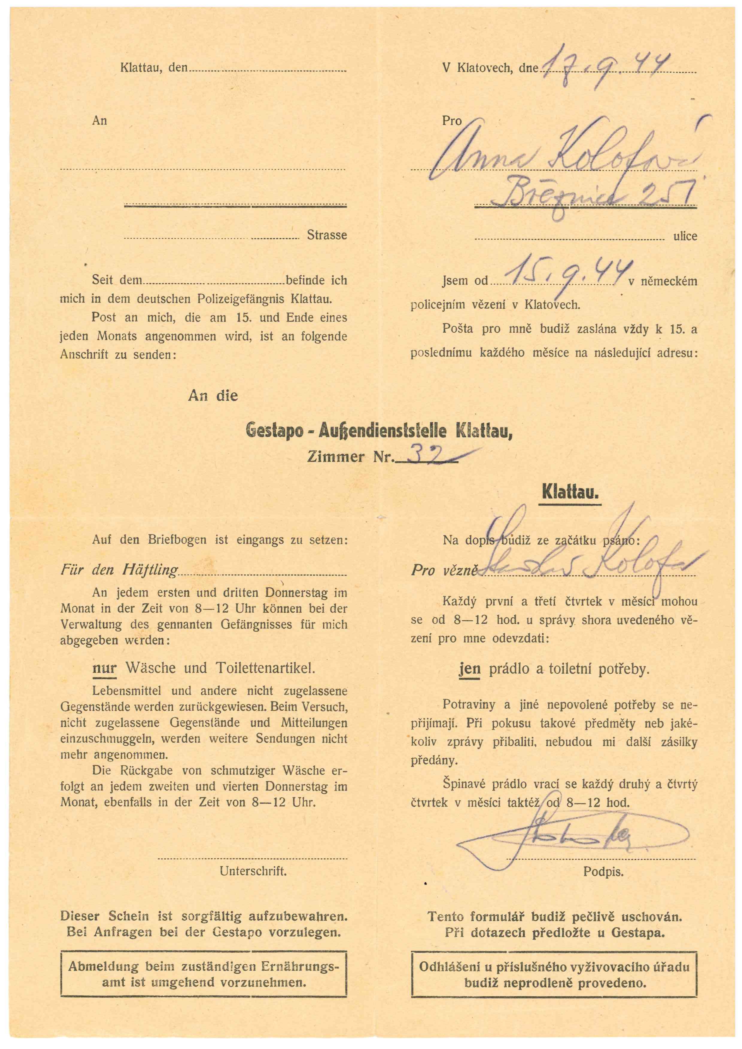 15 Psemn dokument sluebny gestapa
