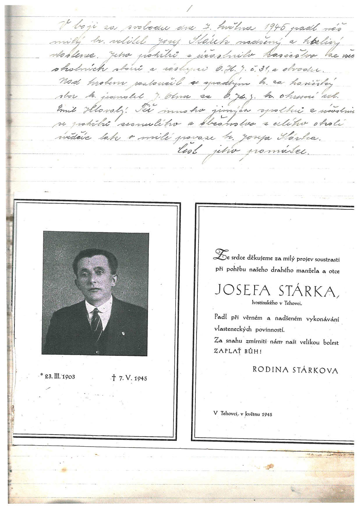 Josef Stárek zápis z kroniky parte 1